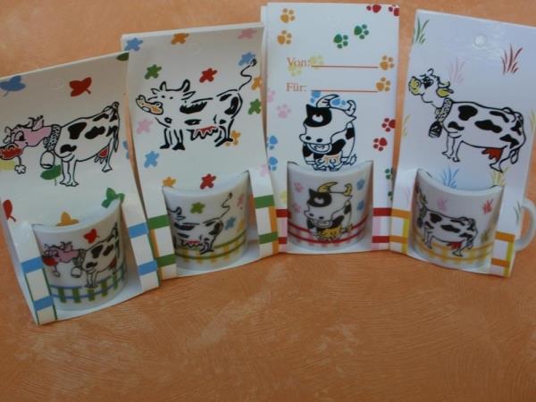 4 Mini-Tassen mit Kuh-Motiven aus Porzellan