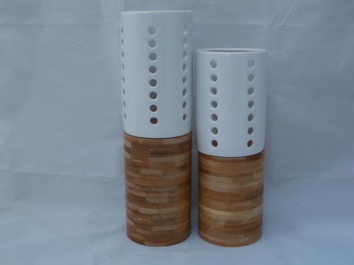 moderner kerzenhalter aus holz und keramik in 2 groessen.