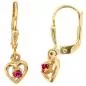 Preview: Kinder Boutons Herz 333 Gold Gelbgold 2 Glassteine rosa rosé Ohrringe