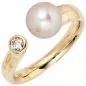 Preview: Damen Ring 585 Gold Gelbgold 1 Perle 1 Diamant Brillant