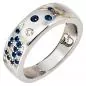 Preview: Damen Ring 585 Weißgold Diamanten 0,10ct. 15 Safire blau