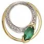 Preview: Anhänger rund 585 Gold Gelbgold 2 Diamanten 0,01 ct. 1 Smaragd grün