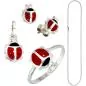 Preview: Kinder Schmuck-Set Marienkäfer, 925 Silber Anhänger Ohrringe Ring Kette 42 cm