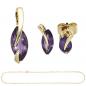 Mobile Preview: Schmuck-Set 585 Gold Gelbgold 3 Amethyste lila violett Ohrringe und Kette 42 cm