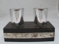 Preview: Teelichthalter-Set aus Holz mit 2 silbernen Teelichtgläsern