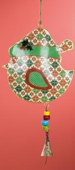 26 cm großer Dekohänger mit weihnachtlichem Vogel aus Metall in Rot und Grün