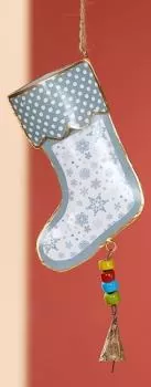 25 cm großer weihnachtlicher Nikolausstiefel als Hängedekoration aus Metall