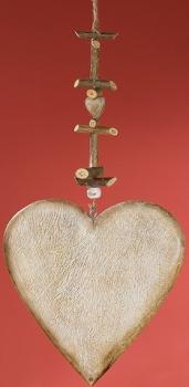 55 cm langer Herz-Dekohänger aus Holz, naturbelassen