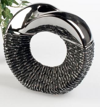 23 cm große Vase aus Keramik in Schwarz und Silber