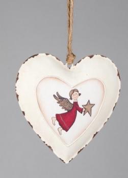 Dekohänger Herz mit Engel aus Metall in Rot Creme, 20 cm