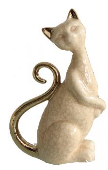 Keramik Dekofigur Katze in champagner creme, 7,5x13x19,5 cm