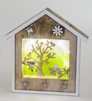Holzhaus im 3D Look mit LED Beleuchtung, 30 cm