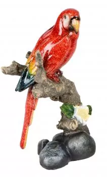 Dekofigur Papagai auf einem Baumstamm rot 12x22 cm