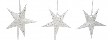 Fensterhänger Mini Sterne aus Papier im 3er Set creme silber 28 x 20cm