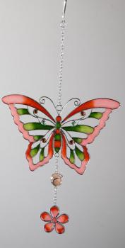 Hängedeko Schmetterling aus Tiffanyglas in Rot, 22 cm
