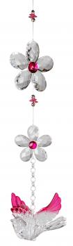 Fensterdeko Acryl-Hänger-Vogel mit Blumen-Deko Acryl klar rosa 48 cm