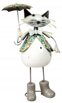 Windlicht-Katze Kerzenhalter Metall Porzellan weiß bunt 28 cm