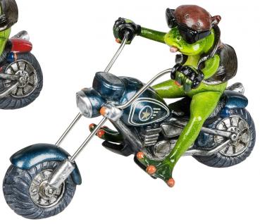 lustiger Deko-Frosch auf dem Motorrad grasgrün blau 22 cm