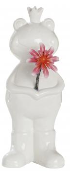 Deko-Froschkönig mit pinker Wackel-Blume aus Keramik in Weiß 16 cm