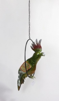 Hängedeko Papagei im Ring in Neonfarben grün, 34 cm