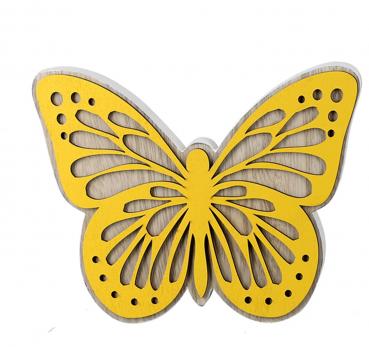 Deko-Schmetterling Holzschmetterling zum Stellen gelb natur 16 x 12 cm