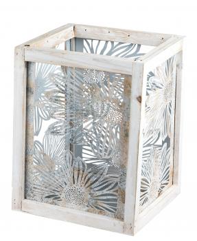 Windlicht mit Metallblumen-Motiv vintage, Kerzenhalter retro grau creme braun 26 x 34 cm