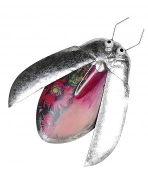Wanddeko Käfer mit Silberflügel Wandbild aus Metall rot 36x30cm