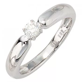Damen Ring 585 Gold Weißgold 1 Diamant Brillant 0,16ct. Diamantring