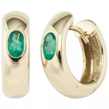 Creolen rund aus 585 Gold Gelbgold 2 Smaragde grün Ohrringe