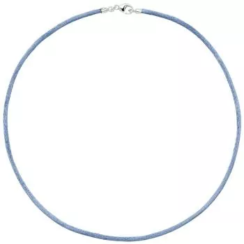 Collier Halskette aus Seide hellblau 2,8 mm 42 cm, Verschluss 925 Silber