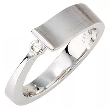 Damen Ring 585 Gold Weißgold, teilmatt 1 Diamant Brillant 0,07ct.