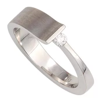 Damen Ring 585 Gold Weißgold, teilmatt 1 Diamant Brillant 0,07ct.