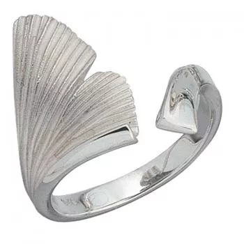 Damen Ring Ginko Ginkgo offen 925 Sterling Silber mattiert, Handarbeit