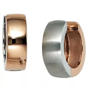 Creolen rund aus 585 Gold Weißgold Rotgold bicolor mattiert Ohrringe