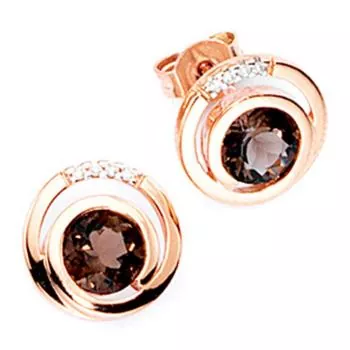 Ohrstecker aus 585 Rotgold mit Diamanten und Rauchquarzen
