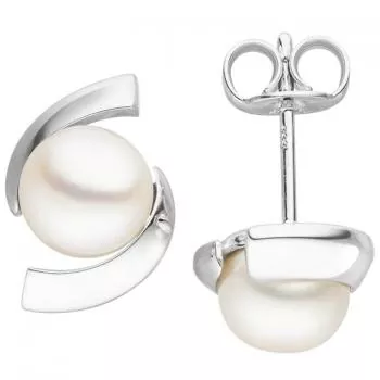 Ohrstecker 333 Weißgold 2 Süßwasserperlen Perlen Ohrringe