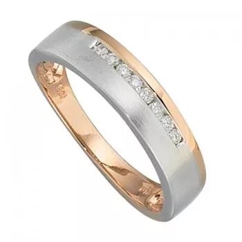 Damen Ring 585 Rotgold Weißgold bicolor teilmatt 8 Diamanten