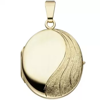Medaillon oval 585 Gelbgold mattiert 26,1 mm Anhänger zum Öffnen