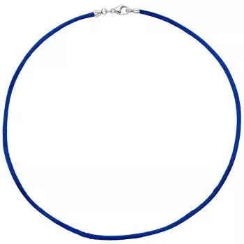 Collier Halskette aus Seide blau 2,8 mm 42 cm, Verschluss 925 Silber