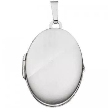 Medaillon oval 585 Gold Weißgold mattiert Anhänger zum Öffnen