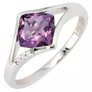 Damen Ring 585 Weißgold 3 Diamanten 1 Amethyst lila violett