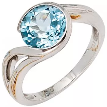 Damen Ring 585 Gold Weißgold 1 Blautopas hellblau blau