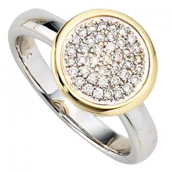 Damen Ring 585 Weißgold Gelbgold bicolor 40 Diamanten