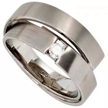 Damen Ring 585 Gold Weißgold, matt 1 Diamant Brillant 0,12ct.