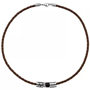Collier Halskette Leder braun mit Edelstahl und Holz 45 cm Lederkette