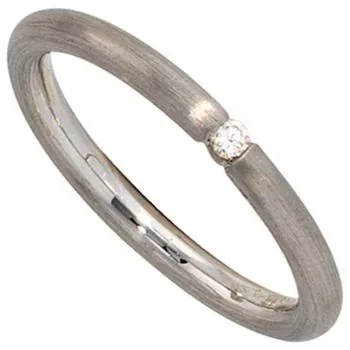 Damen Ring 925 Sterling Silber rhodiniert matt 1 Diamant Brillant
