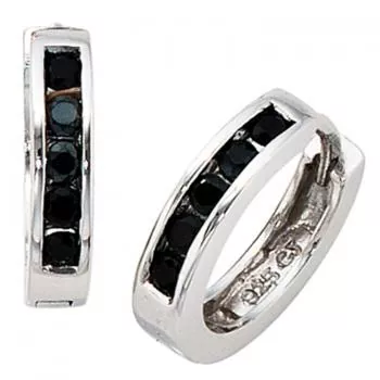 Creolen rund aus 925 Sterling Silber 10 Zirkonia schwarz Ohrringe