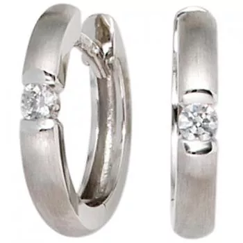 Creolen aus 585 Gold Weißgold matt 2 Diamanten Brillanten Weißgoldcreolen