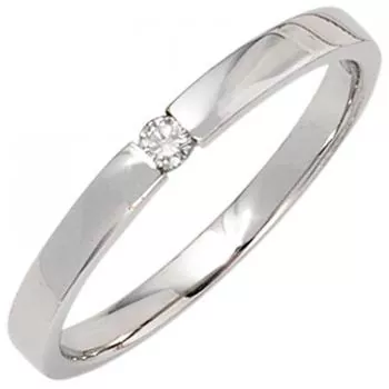 Damen Ring 585 Gold Weißgold, 1 Diamant Brillant 0,05ct. Weißgoldring