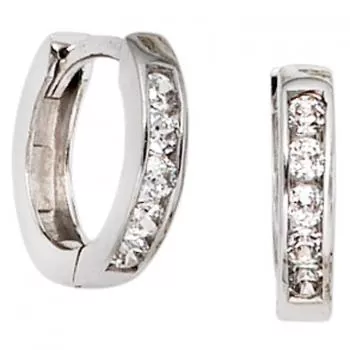 Creolen rund aus 375 Gold Weißgold 10 Zirkonia Goldohrringe